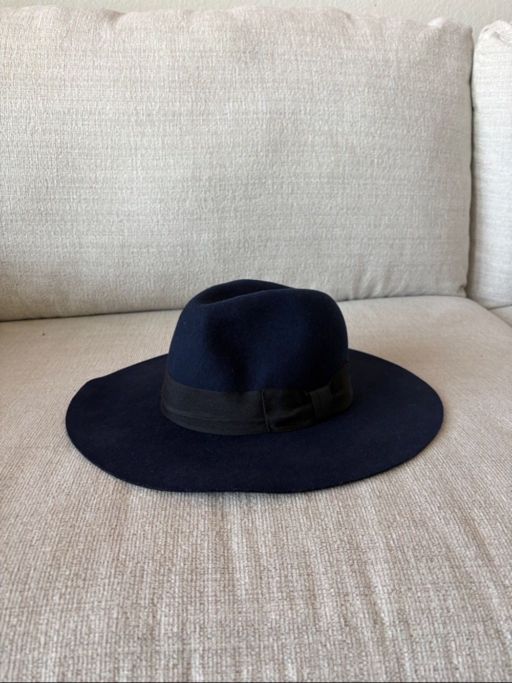 H&M Navy Wide-Brim Felt Fedora with Black Band